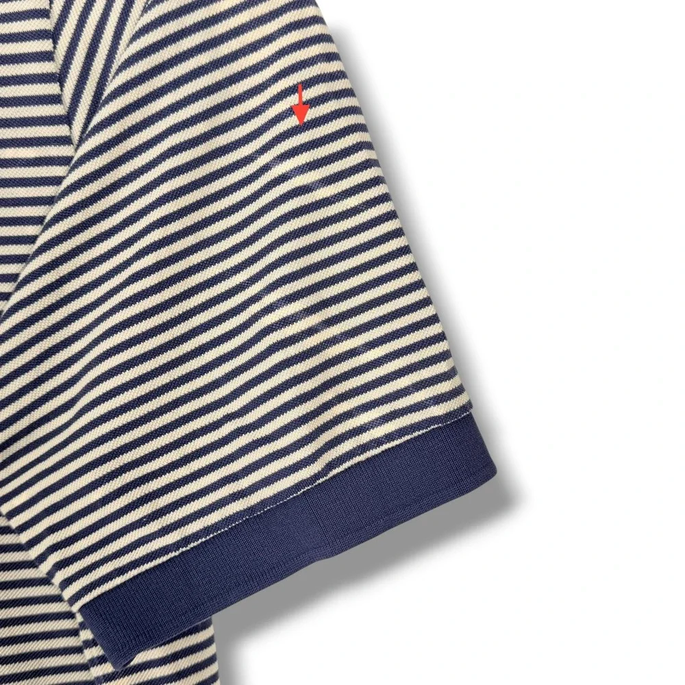Vintage Polo Golf Ralph Lauren Polo Shirt‎ Mens Large Navy Tan Stripe Pima Pony